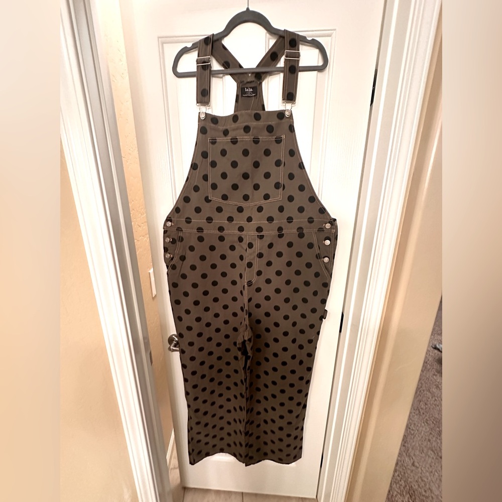 Dressed in Lala Start A Revolution Polka Dot Overalls NWT